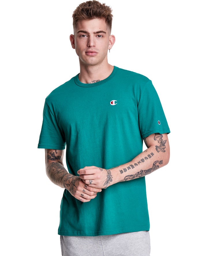 Champion Herre T-Shirts Turkis - Lightweight Jersey C Logo - Danmark XUH-379210